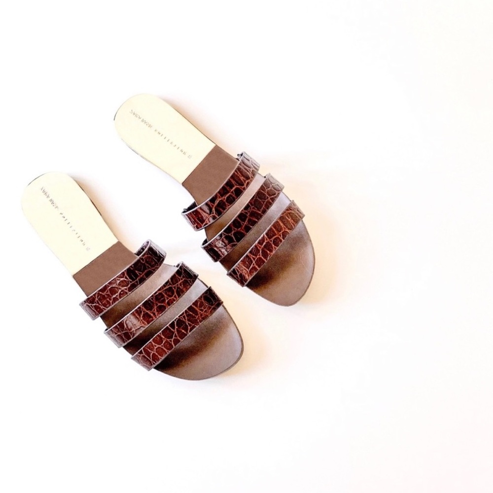Zara Brown Animal Embossed Leather Slides NWT